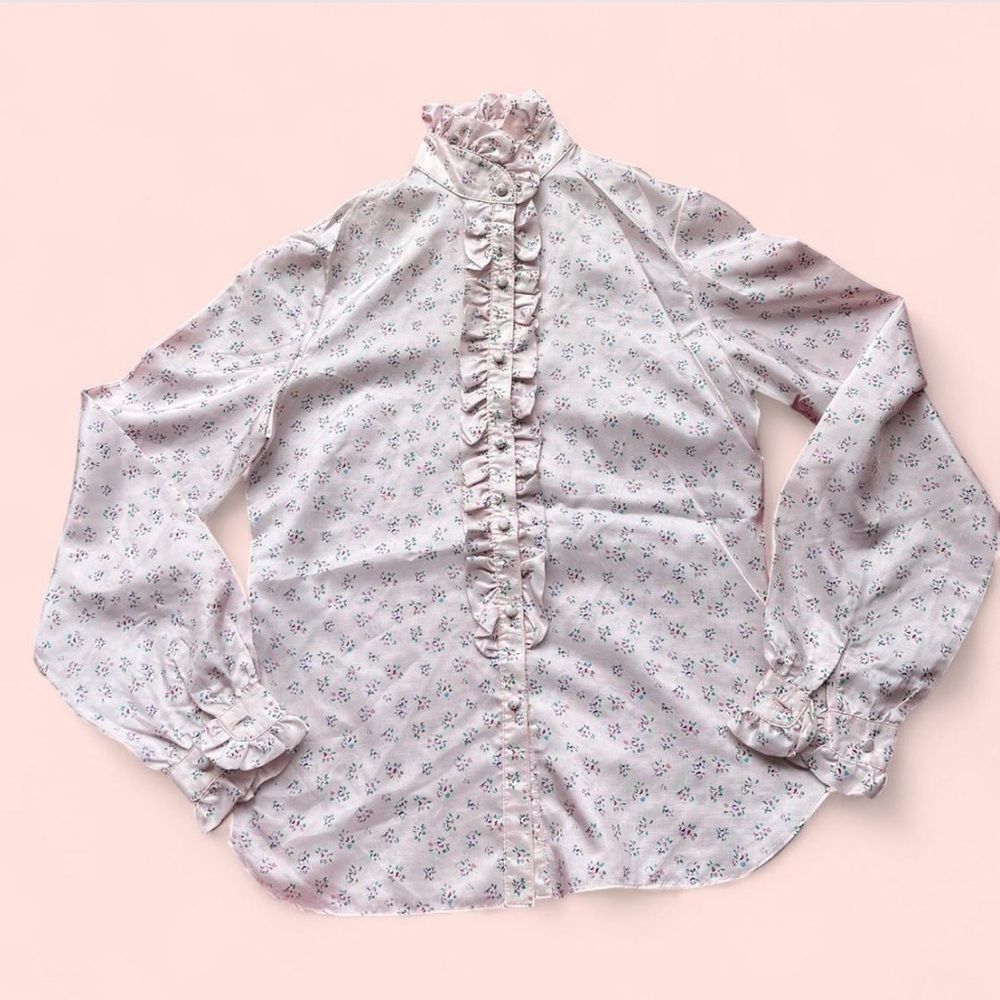 VTG 80s Floral Manning Silver Design Shirt Size 4